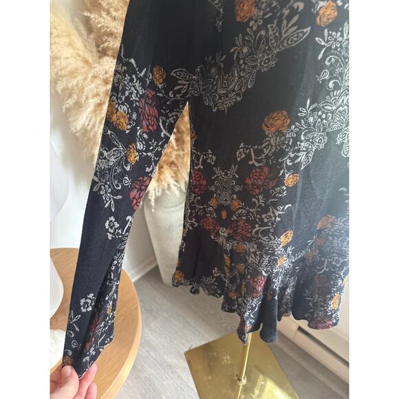 Free People Smooth Talker Black Floral Open Back Tunic Mini Dress Womens Small - Picture 5 of 8